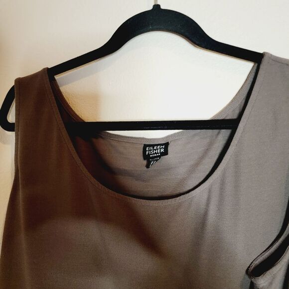 EILEEN FISHER Sleeveless Tank Top Womens Scoop Neck Shell Taupe Brown - Picture 7 of 9